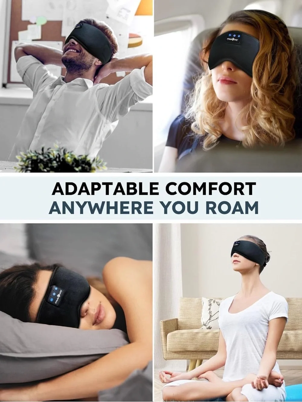 MUSICOZY Bluetooth 5.4 Sleep Headphones Sleeping Eye Mask Earbuds Headband NEW